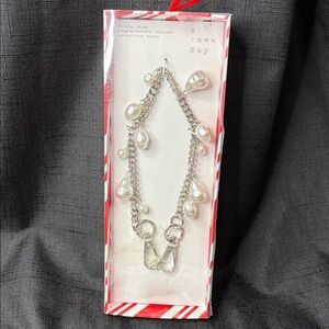 A New Day Silver Wristlet Strap with Pearl Charms